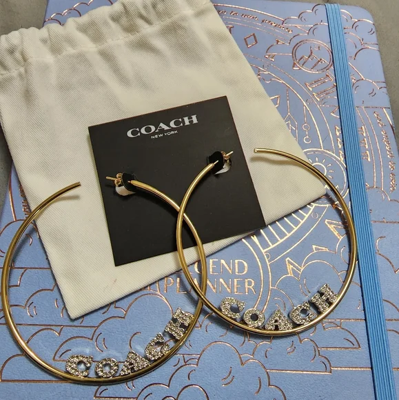 Coach x JLo Large Gold Hoop Earrings with Pave Crystals - Picture 6 of 13